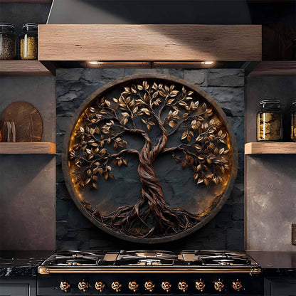 Shadowroot Circle Tree Glass Backsplash – Tempered Glass Backsplash for Kitchen