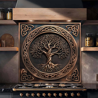 Braided Roots Tree Tempered Glass Backsplash – Kitchen Backsplash for Stove