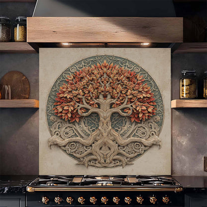 Autumn Glory Tempered Glass Backsplash – Tree of Life Kitchen Backsplash