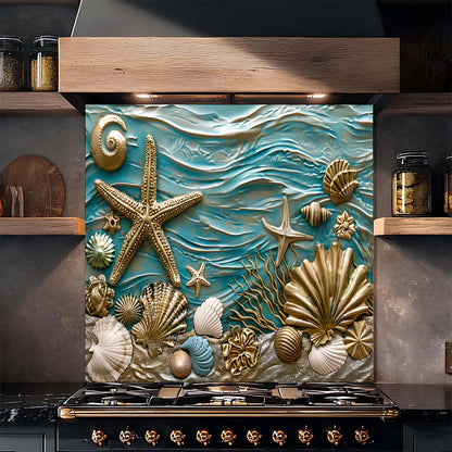 Custom Kitchen Backsplash – Ocean Serenity Tempered Glass Stove Backsplash