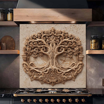 Ornate Tree Tempered Glass Backsplash – Tree of Life Kitchen Backsplash