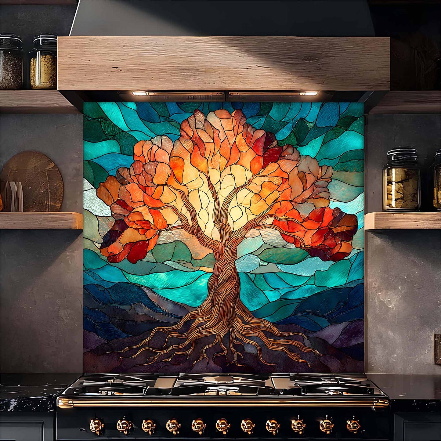 Stained Light Tree Glass Backsplash – Kitchen Backsplash for Stove