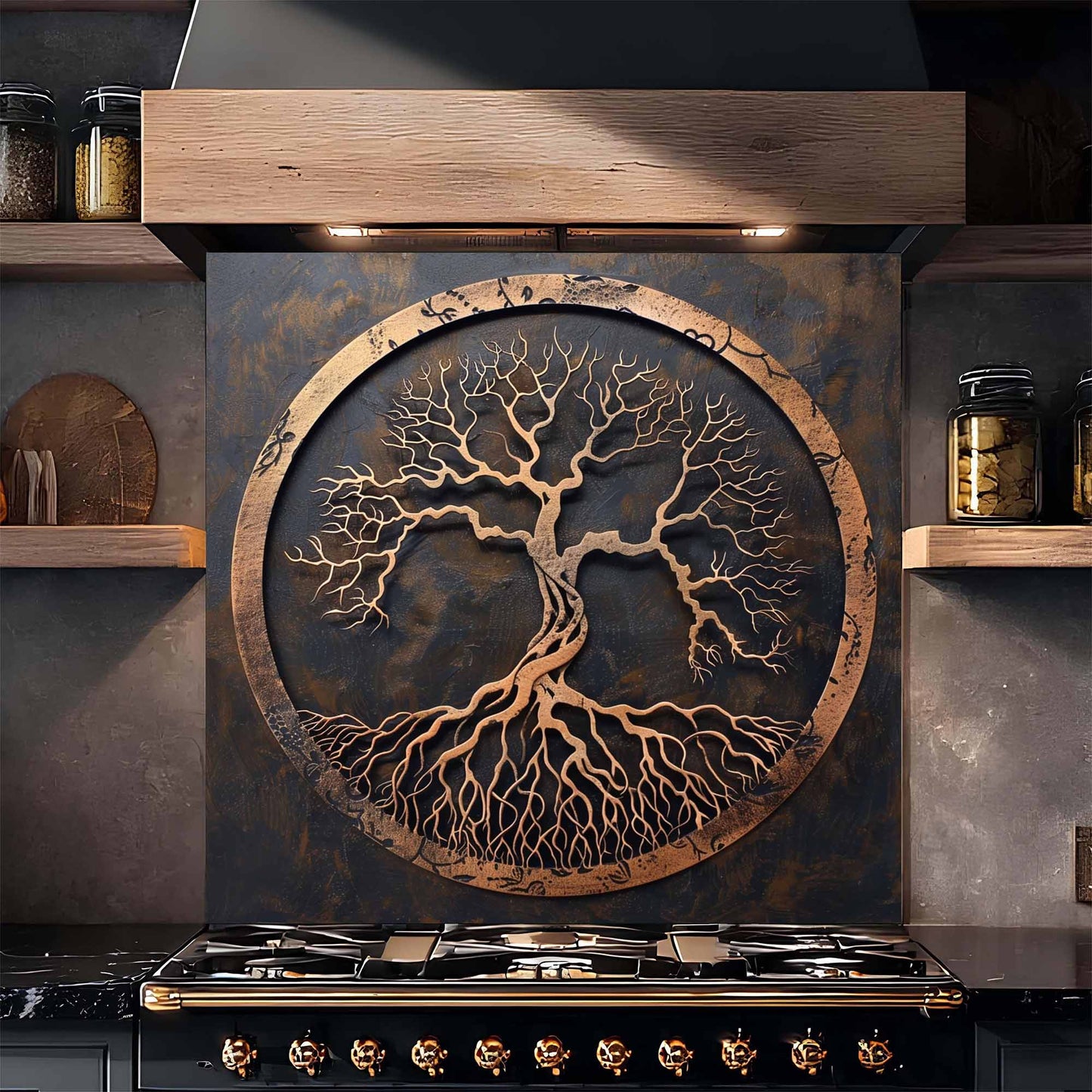 Copper Root Tree Tempered Glass Backsplash – Tree of Life Kitchen Backsplash