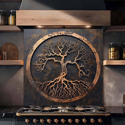 Copper Root Tree Tempered Glass Backsplash – Tree of Life Kitchen Backsplash