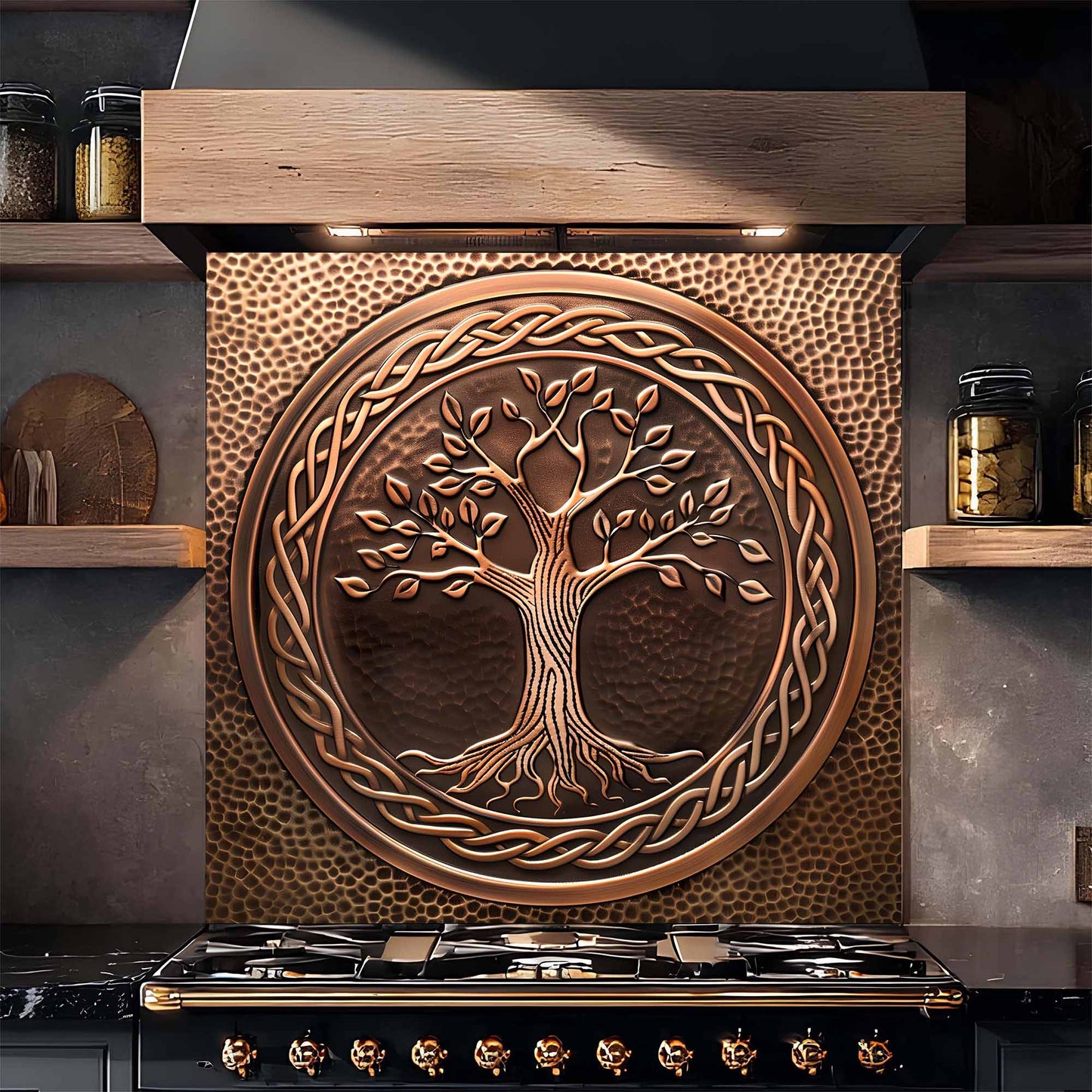 Celtic Bronze Tree Tempered Glass Backsplash – Kitchen Backsplash Behind Stove