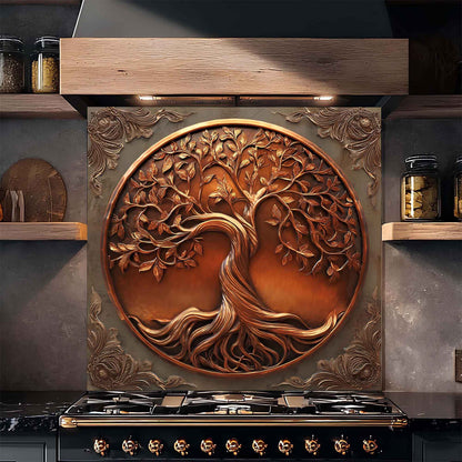 Copper Tree of Life Kitchen Backsplash - Tempered Glass Backsplash