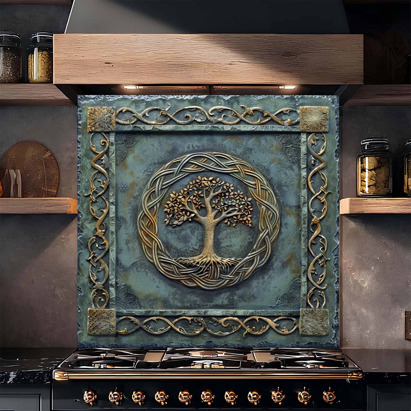 Bronze Canopy Tempered Glass Backsplash – Tree of Life Kitchen Backsplash