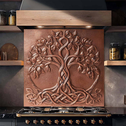 Copper Knot Tree Tempered Glass Backsplash – Kitchen Backsplash Behind Stove