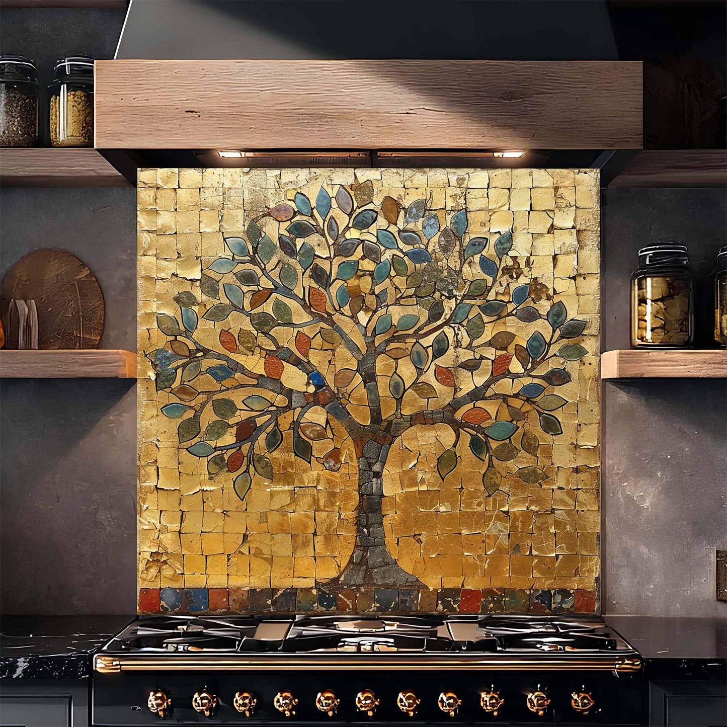 Golden Mosaic Tempered Glass Backsplash – Kitchen Backsplash Behind Stove