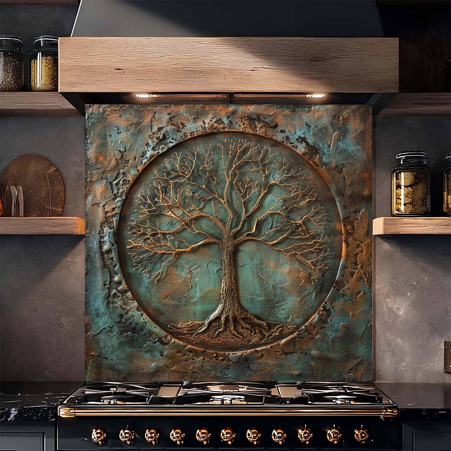 Verdigris Copper Look Tempered Glass Backsplash – Kitchen Backsplash Behind Stove