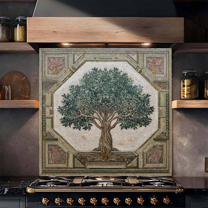 Olive Legacy Tempered Glass Backsplash – Tree of Life Kitchen Backsplash