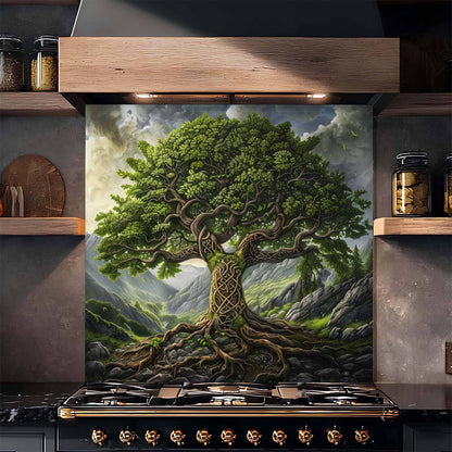 Celtic Mountain Tree Tempered Glass Backsplash – Kitchen Backsplash Behind Stove