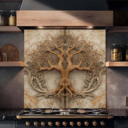 Twin Root Tempered Glass Backsplash – Tree of Life Stove Backsplash