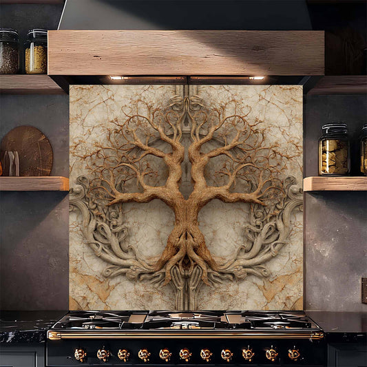 Twin Root Tempered Glass Backsplash – Tree of Life Stove Backsplash