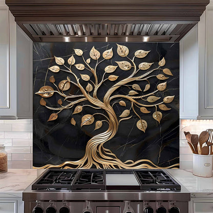 Golden Vine Tree Stove Backsplash – Tempered Glass Backsplash for Kitchen