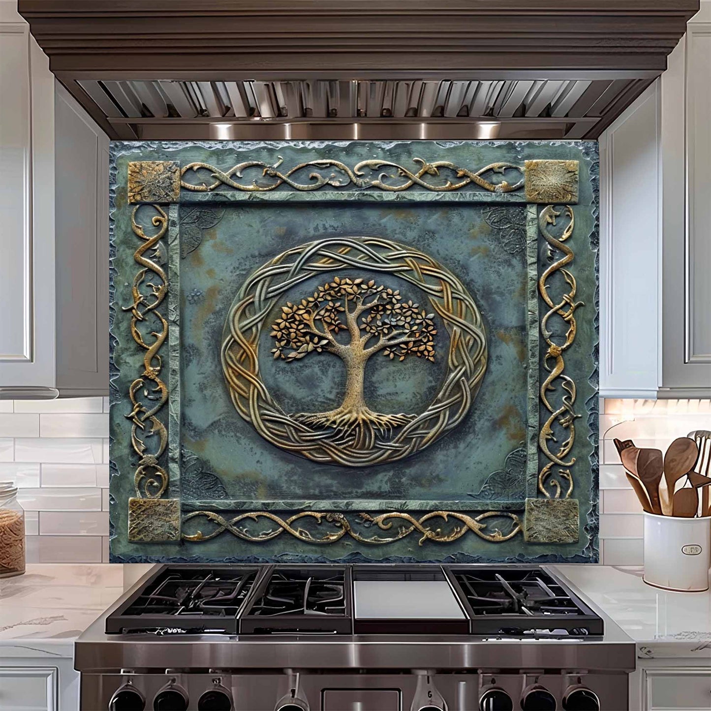 Bronze Canopy Tempered Glass Backsplash – Tree of Life Kitchen Backsplash