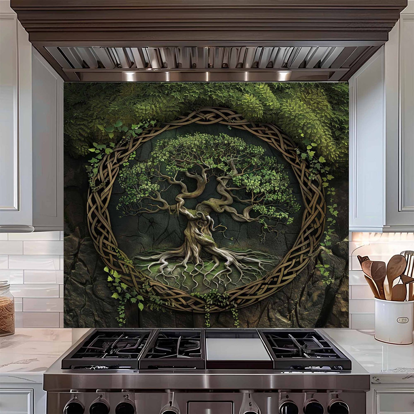 Moss Root Kitchen Backsplash – Forest Tree Glass Backsplash