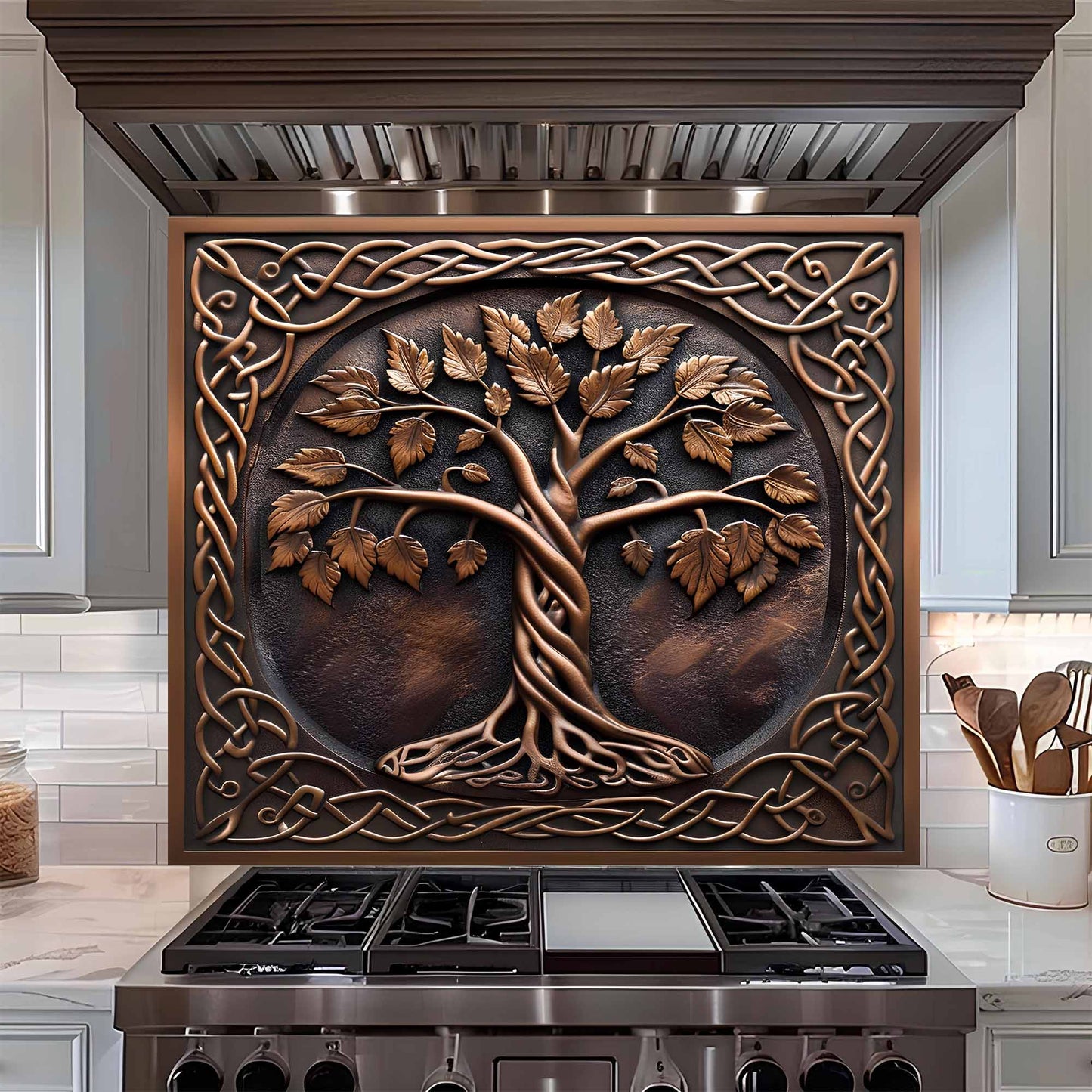 Bronze Vine Tree Kitchen Backsplash – Tempered Glass Backsplash for Stove