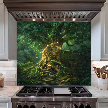 Mystic Grove Tree Tempered Glass Backsplash – Kitchen Backsplash for Stove