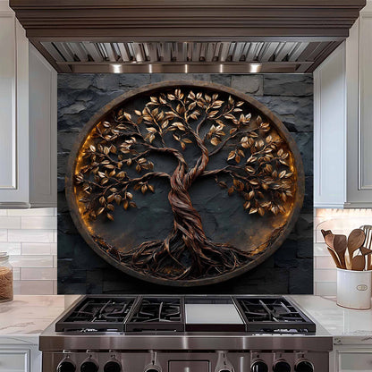 Shadowroot Circle Tree Glass Backsplash – Tempered Glass Backsplash for Kitchen
