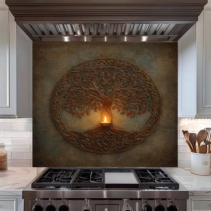 Celtic Light Tempered Glass Backsplash – Tree of Life Kitchen Backsplash