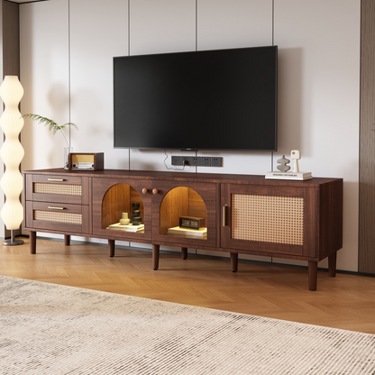 Rattan TV Stand with 3 Cabinets and 2 Drawers