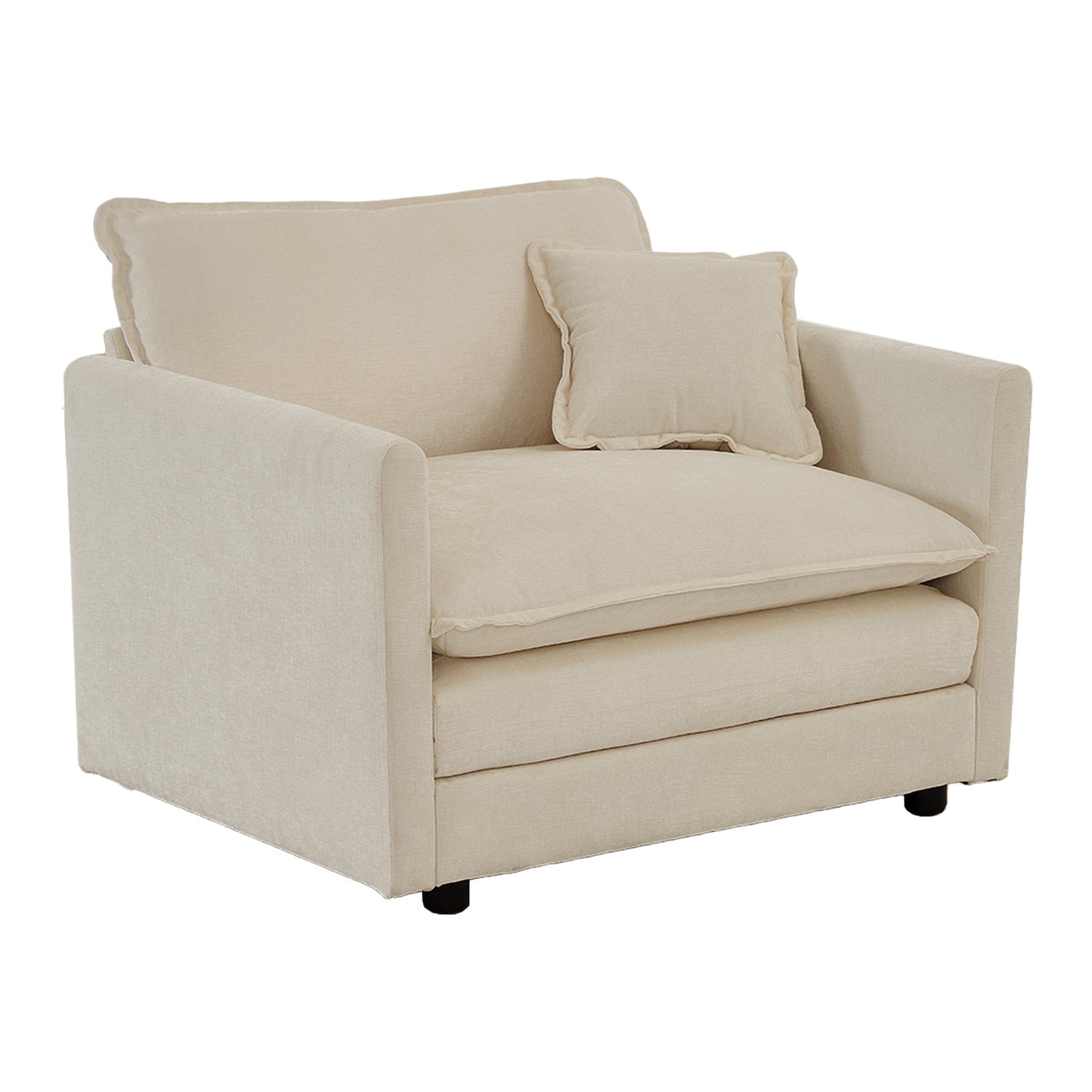 Modern Accent Chair with Ottoman in Beige Chenille