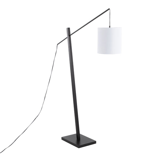 Arturo Contemporary Floor Lamp in Black Wood and Black Steel with White Fabric Shade