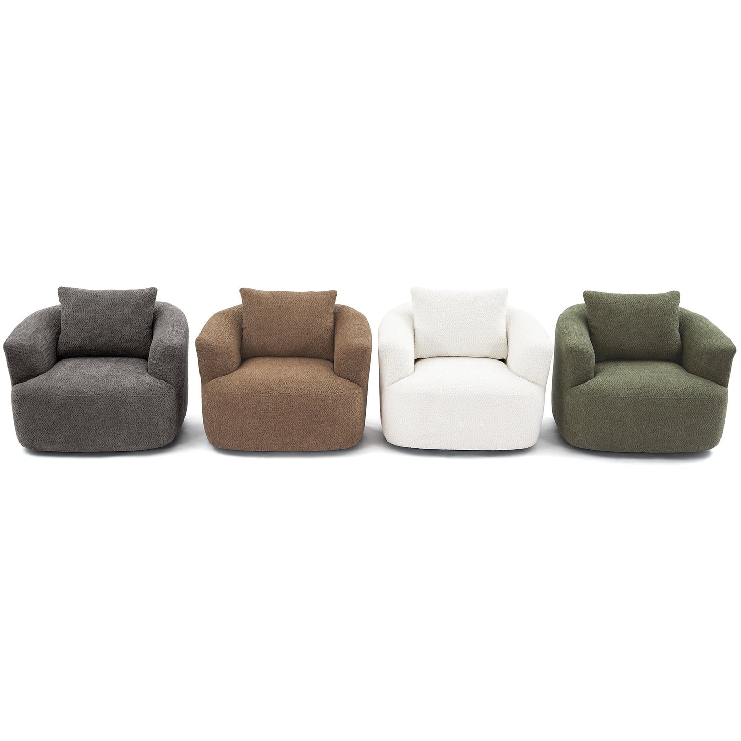 Chenille Upholstered 360° Swivel Chair with Throw Pillow, Dark Brown