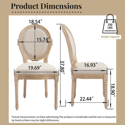 French Country Dining Chairs Set of 2 with Upholstered Round Back
