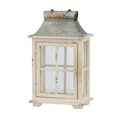 Wooden Candle Lantern Decorative Hurricane Holder - Ivory