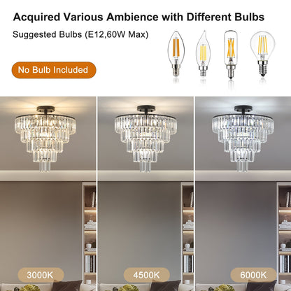 20" Black Crystal Chandelier Ceiling Light