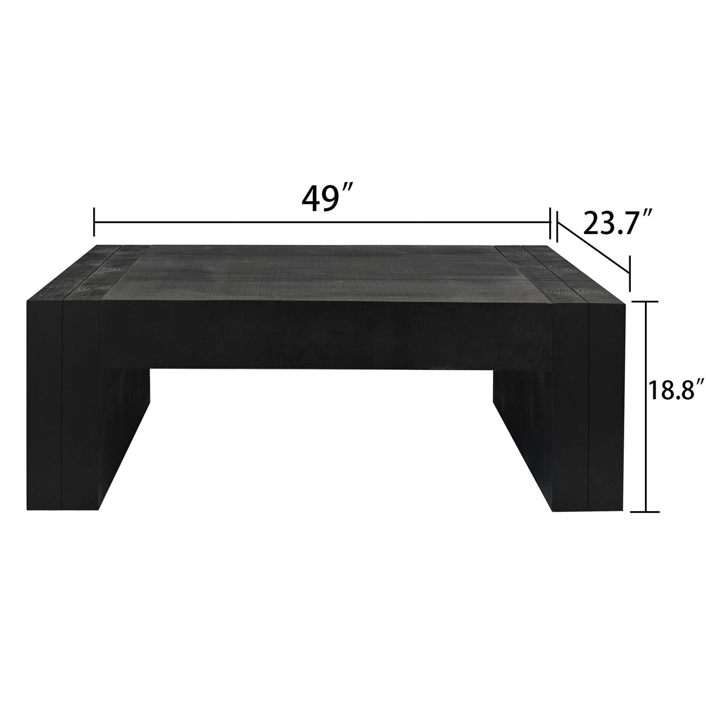 Modern Black Solid Wood Coffee Table, 49in Rectangular