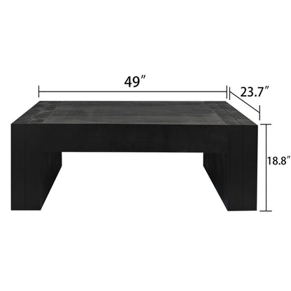 Modern Black Solid Wood Coffee Table, 49in Rectangular