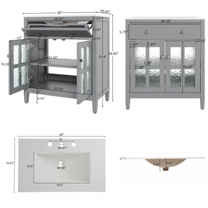 Bathroom Vanity With Ceramic Sink, Adjustable Shelf & Tip Out Tray