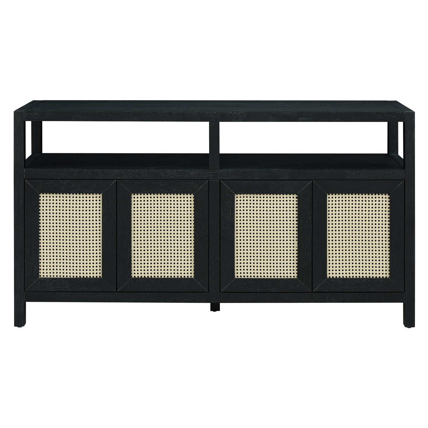 TREXM Bohemian Style Rattan Buffet Storage Cabinet with Solid Wood Frame