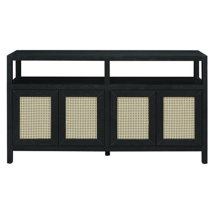 TREXM Bohemian Style Rattan Buffet Storage Cabinet with Solid Wood Frame