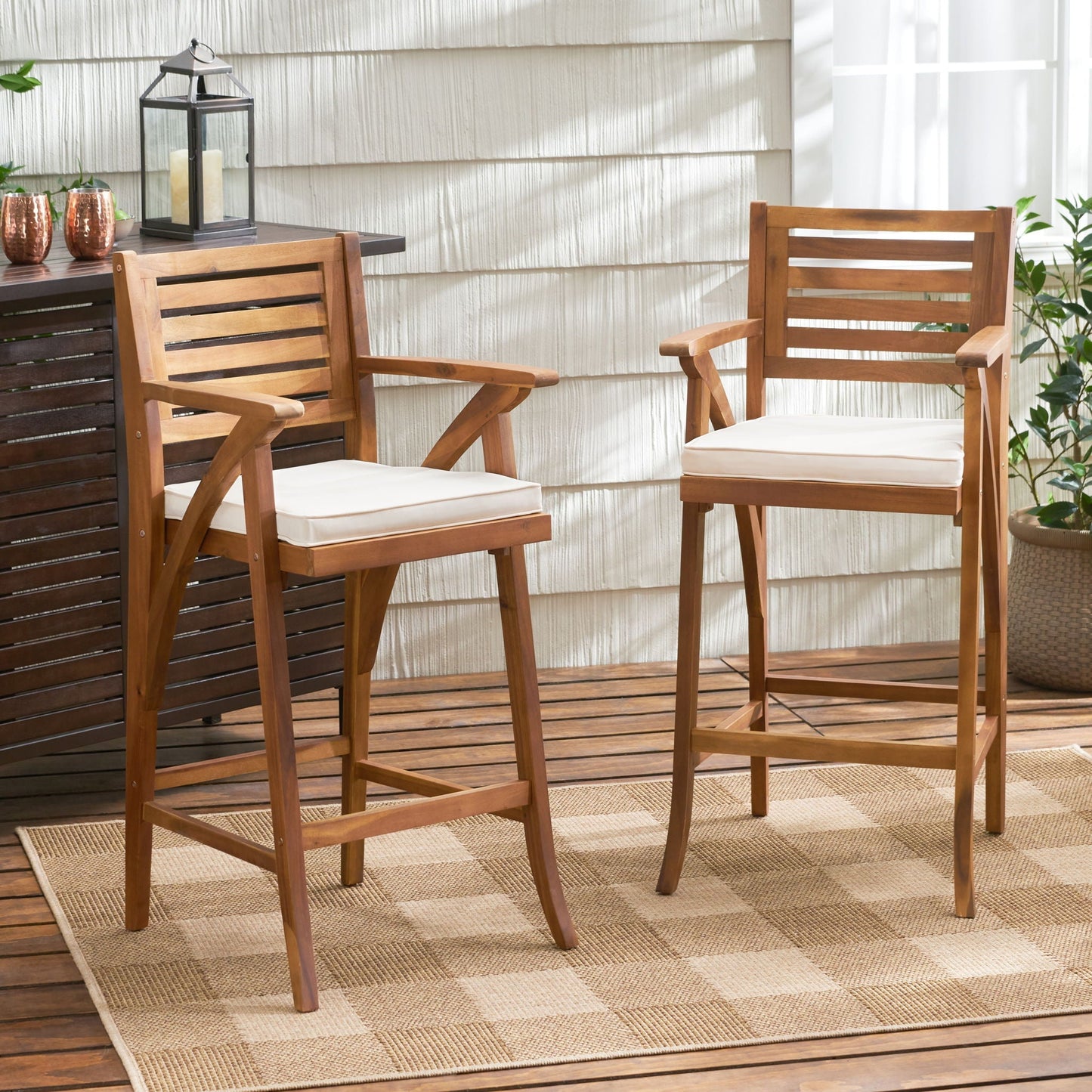 Barstool With Soft Curved Lines and Sturdy Frame (Set of 2) - Brown