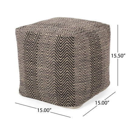 Barracuda Handcrafted Cotton Pouf With Chevron Pattern - Brown / Beige
