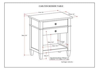 Carlton Bedside Table - Distressed Grey
