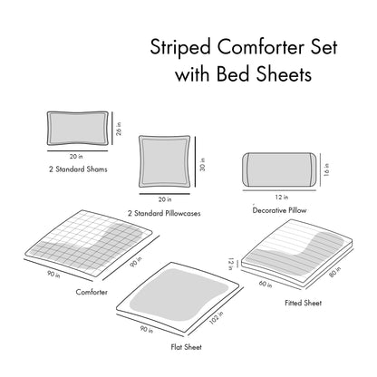 Queen Striped Comforter Set with Bed Sheets