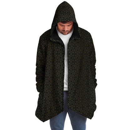 Black and Gold Sacred Geometry Flower Cuddle Cloak | Unisex Minky Sherpa Lined Hooded Coat | Women and Mens Festival Coat | Mountain Fashion