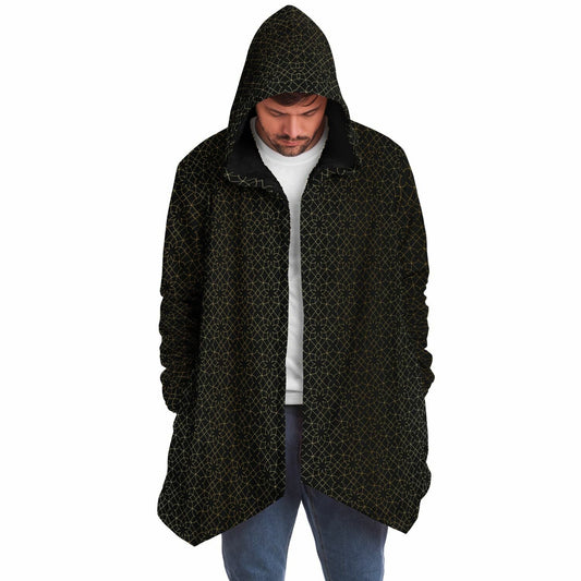 Black and Gold Sacred Geometry Flower Cuddle Cloak | Unisex Minky Sherpa Lined Hooded Coat | Women and Mens Festival Coat | Mountain Fashion