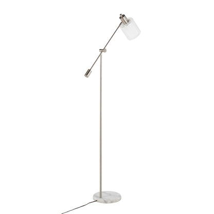 Marcel Contemporary/Glam Floor Lamp in White Marble and Nickel Metal