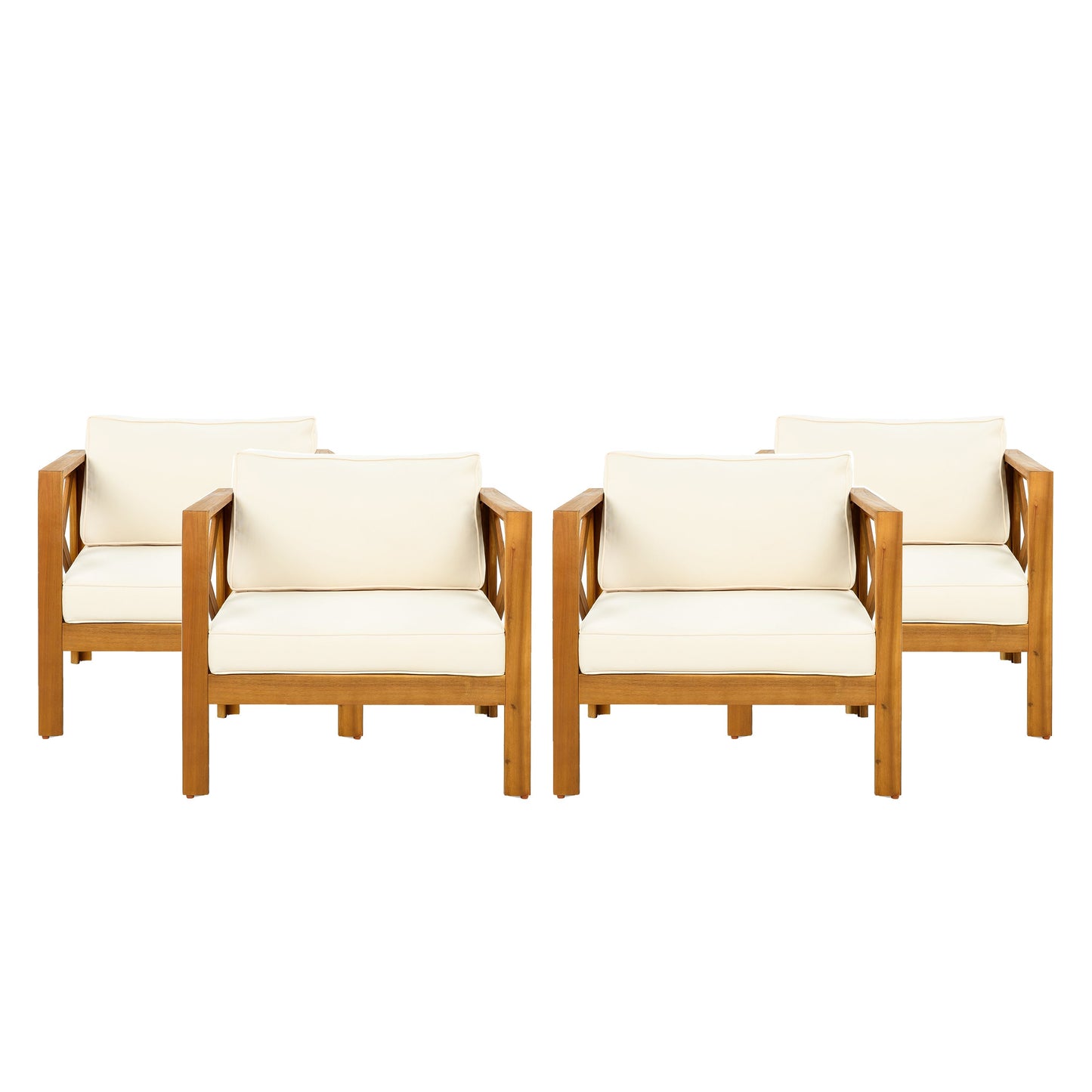 Outdoor Acacia Wood Club Wooden Armchair with Cushions (Set of 2)