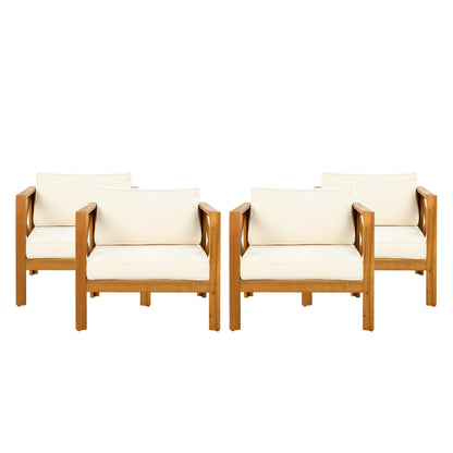 Patio Conversation Set with Foldable Acacia Wood Side Table and Cushions