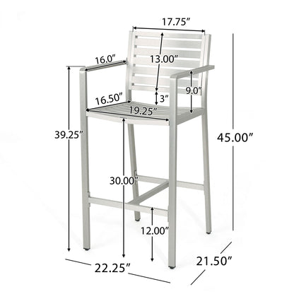 Outdoor Aluminum Rust Proof Barstools (Set of 2) - Silver