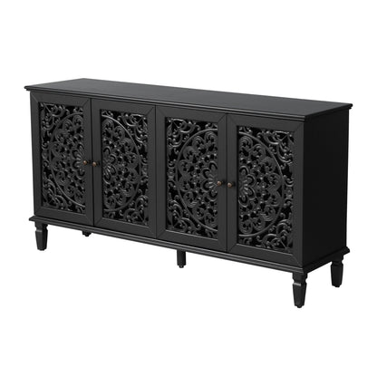 60" Antique Buffet Cabinet with Floral Carvings