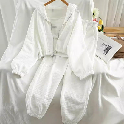 Hooded Cardigan Zipper Sports Three-piece Suit