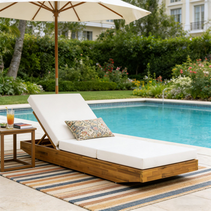 Acacia Wood Chaise Lounge with Cushion